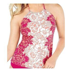 Lauren Ralph Lauren Women's Hawaiian High-Neck Swim Tankini Top Pink Size 8